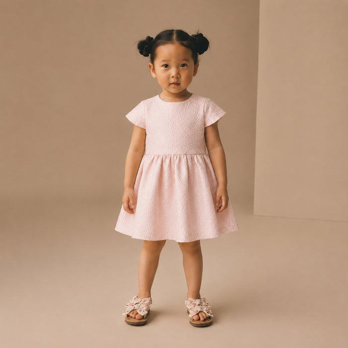 PRM Girl Glittery Textured Party Baby Pink Frock
