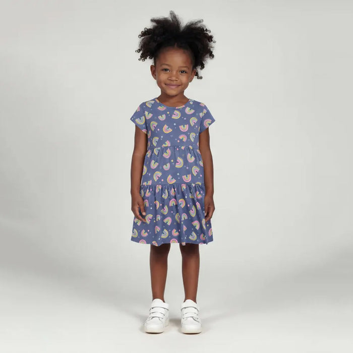 Happy Girls Purple Rainbow Printed Dress