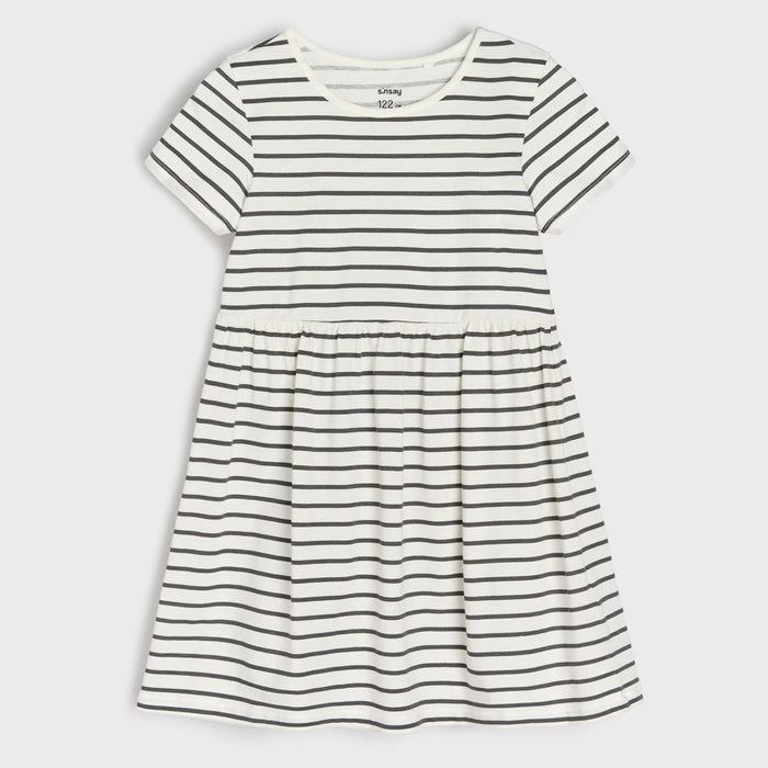 SN SY Girls White WIth Black Lining Frock