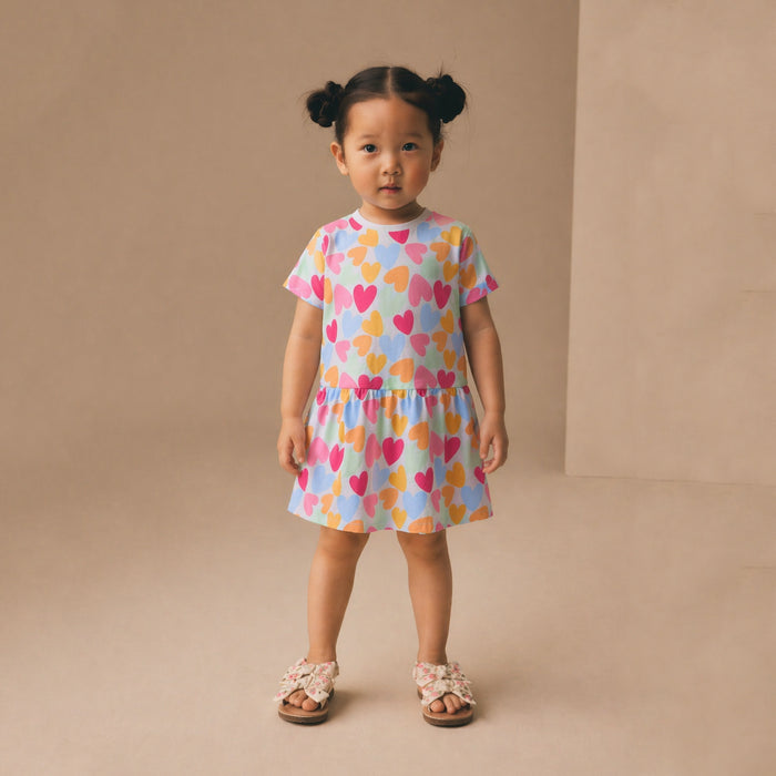 Girl HalfSleeves Blue Hearth Printed Dress