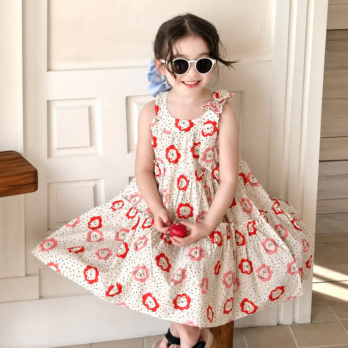 Girls Cute Face Printed Sleeveless Frock