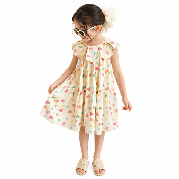 Girls Multi Hearth Printed Sleeveless Frock