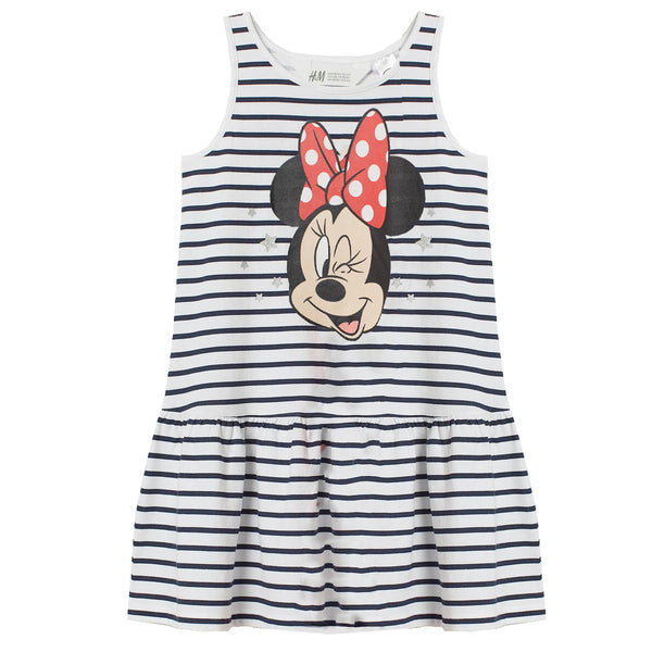 HM Girl White And Black Lining Minnie Mouse Print Frock