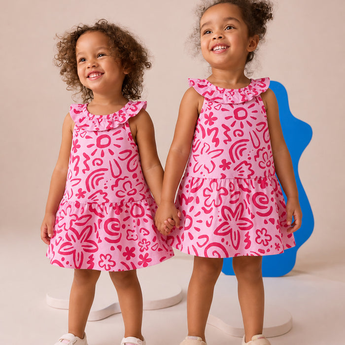 PRM Girls Pink Printed Sleeveless Frock