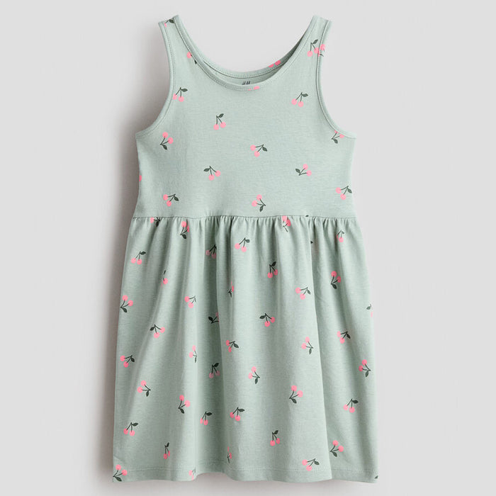 HM Girl Green Cherry Printed Frock