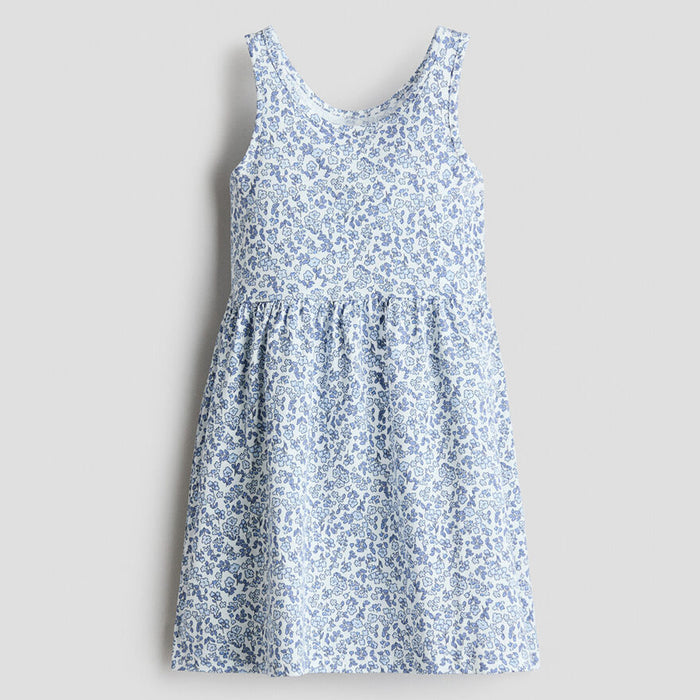 HM Girl White with Blue And Purple Flower Printed Frock