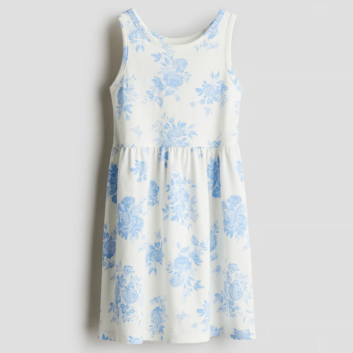 HM Girl White With Blue Flower Printed Frock