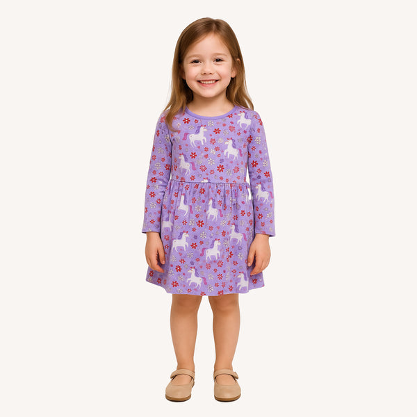KD Girl Flower Printed Purple Frock