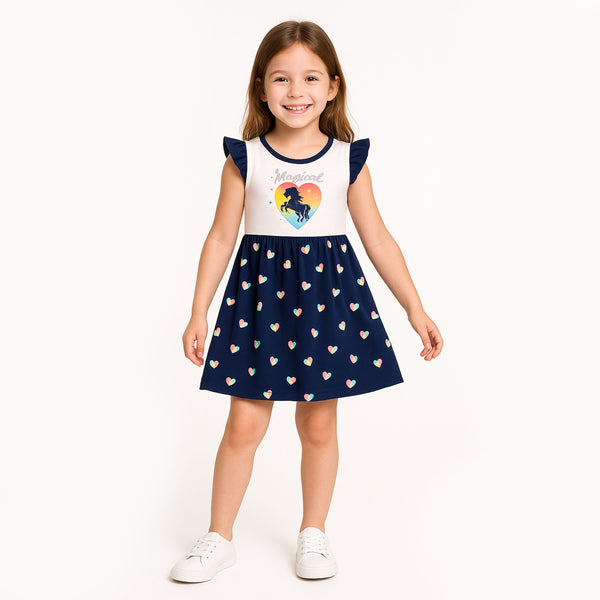 POCO Girl Heart Printed Navy Blue Frock
