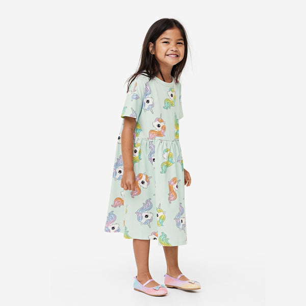 HM Girl Sea Green Unicorn Print Frock