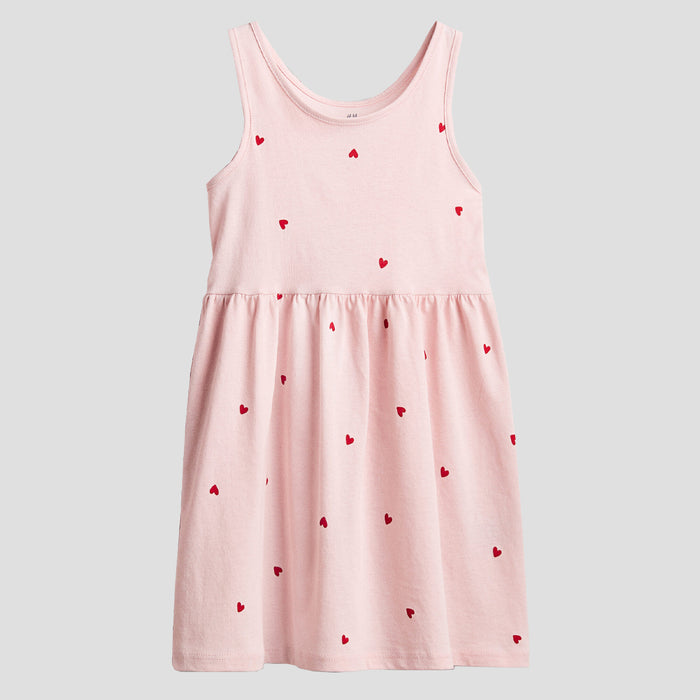 HM Girl Pink With Red Heart Printed Frock
