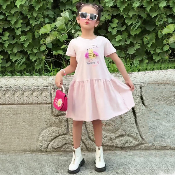 FN Girl Light Pink Bee Printed Frock