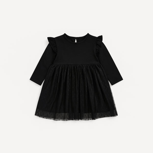 TEX Black Frock With Fancy Net