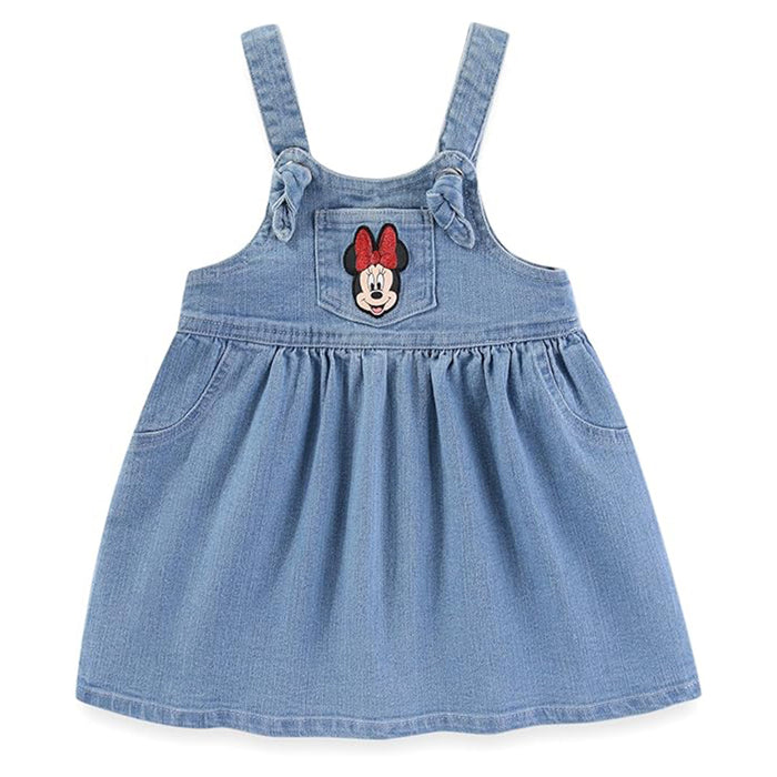 DSN Girl Denim Blue Dungaree Frock With Front Pocket Mickey Embroidered