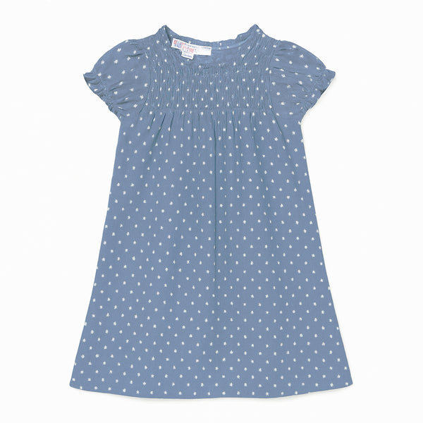 Girl Denim Blue Top Frock White Dotted