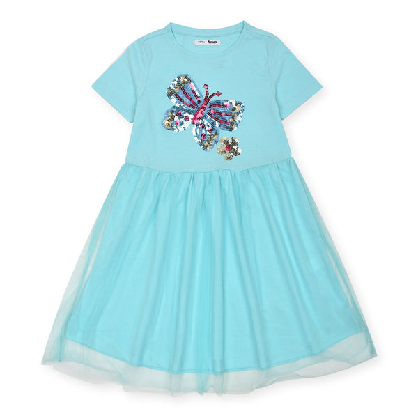 SIN SAY Girl Sea Green Butterfly Patch Frock With Net