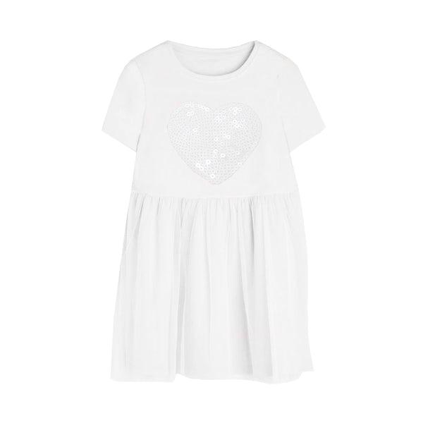 MN Girl White Heart Patch Frock With Net