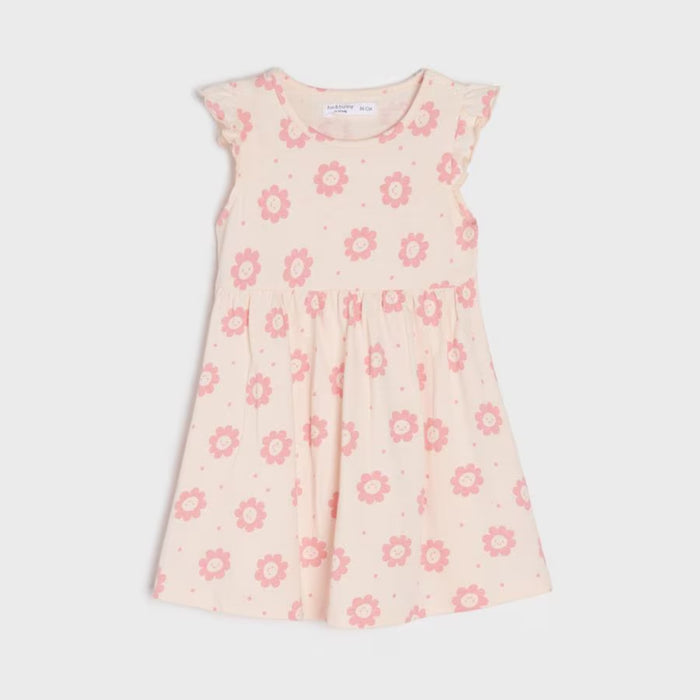 Girl Peach Color Sun Flower Printed Frock