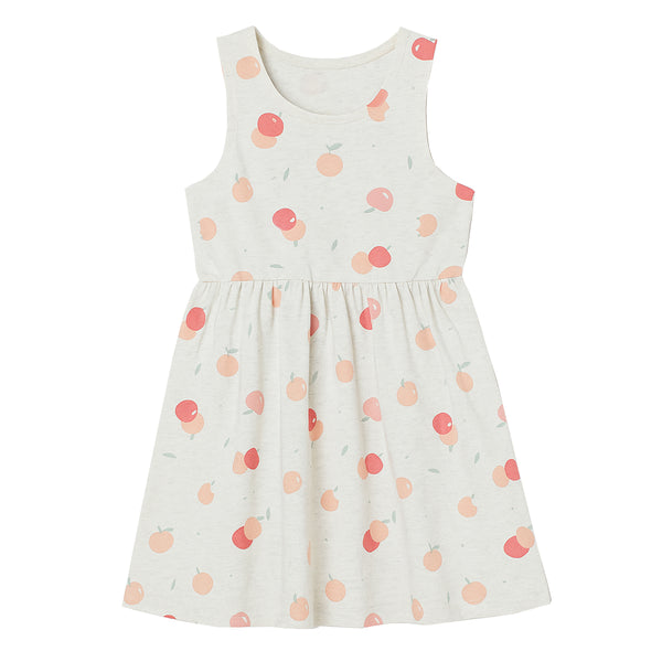 Girl Cream Color Apple Printed Frock
