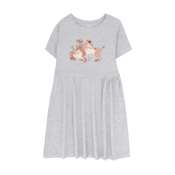 CA Girl Grey Color Glitter Horse Print Frock