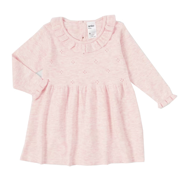 AN KO Pink Sweater Frock Frill On Neck