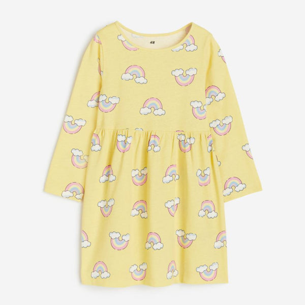 HM Girl Yellow Color Rainbow Printes Frock