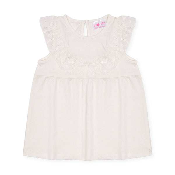 Girl White Color Top Frock With Neck Frill