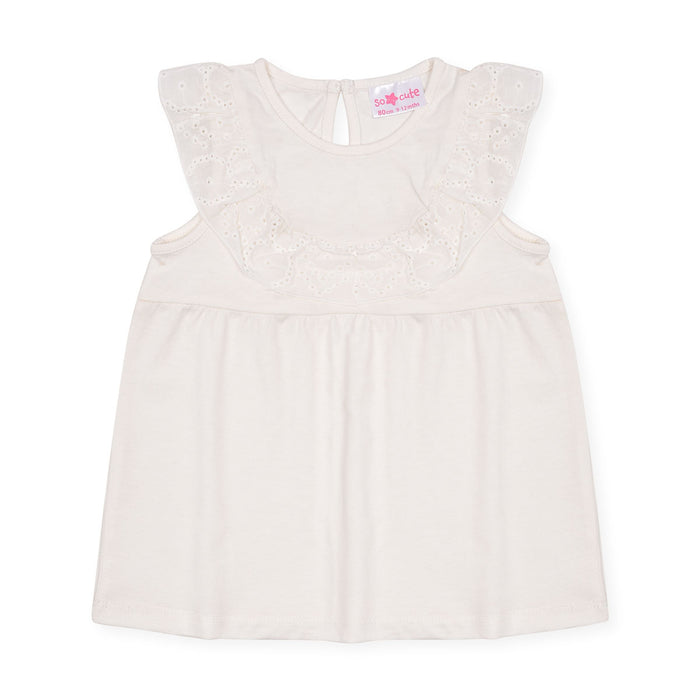 Girl White Color Top Frock With Neck Frill
