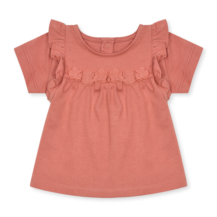 CA Girl Peach Top Frock With Shoulder Frill