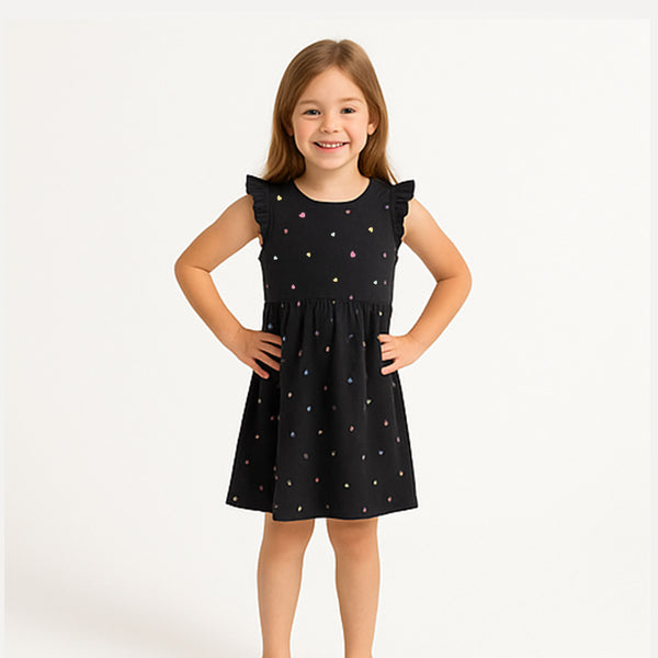 HM Girl Black Multi heart Printed Frock