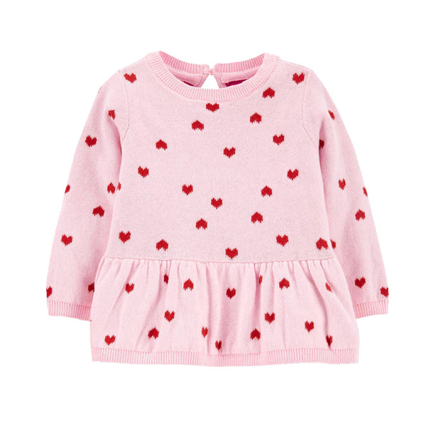 FF Girl Pink Heart Printed Winter Frock