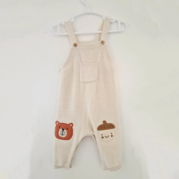FF Uni Off White Embroidered Animal Front Pocket Knitted Romper
