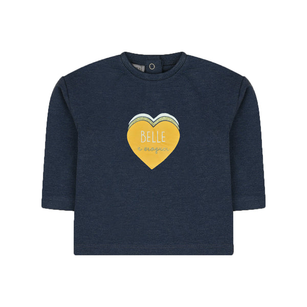 T A O Soft Cotton Jersey Navy Blue With Blue Heart Print T-Shirt