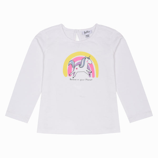 FAGO TTINO Girl White Unicorn Long Sleeves T-Shirt
