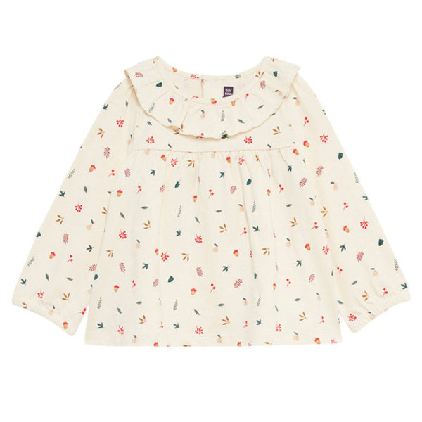 SM Girl Off-White With Multi Flower and Leaf Printed Top Frock