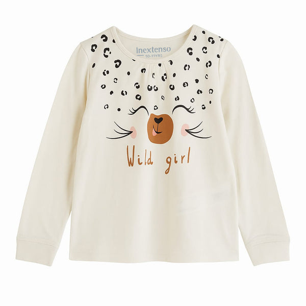 INX Girl Cream Cheetah Printed Full Sleeves Shirt