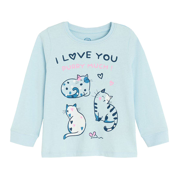 CC Girl Blue Cat Printed Full Sleeves Shirt