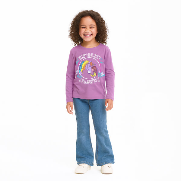 UNA Girl Purple Unicorn Printed Fullsleeves Shirt