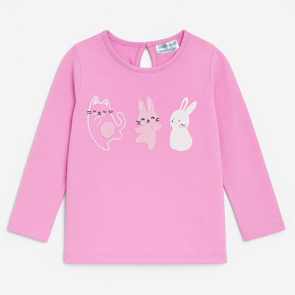 SC Girl Pink Bunny Printed Full Sleeve T-Shirt