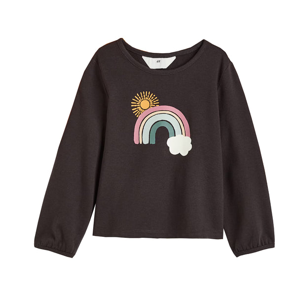 Girl Black Color Rainbow Print Sweat Shirt