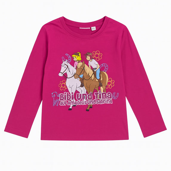 B&T Girl Shocking Pink Bibi Und Tina Character Printed Full Sleeves Shirt