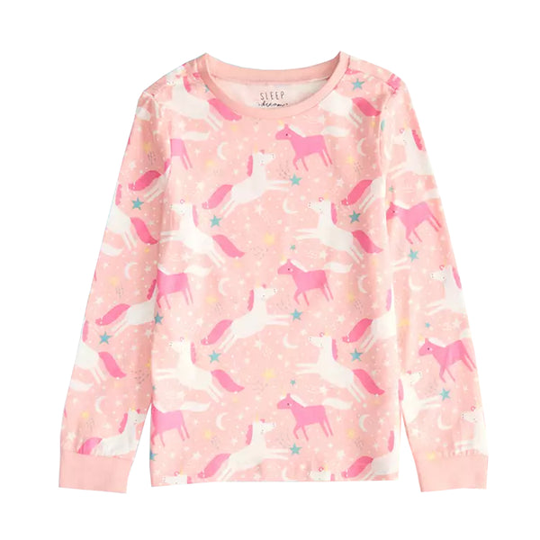 TU Girl Peach Unicorn Printed Full Sleeves Shirt