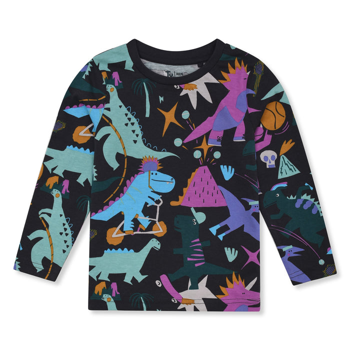 TU Girl Black Dino Print Full Sleeves T Shirt