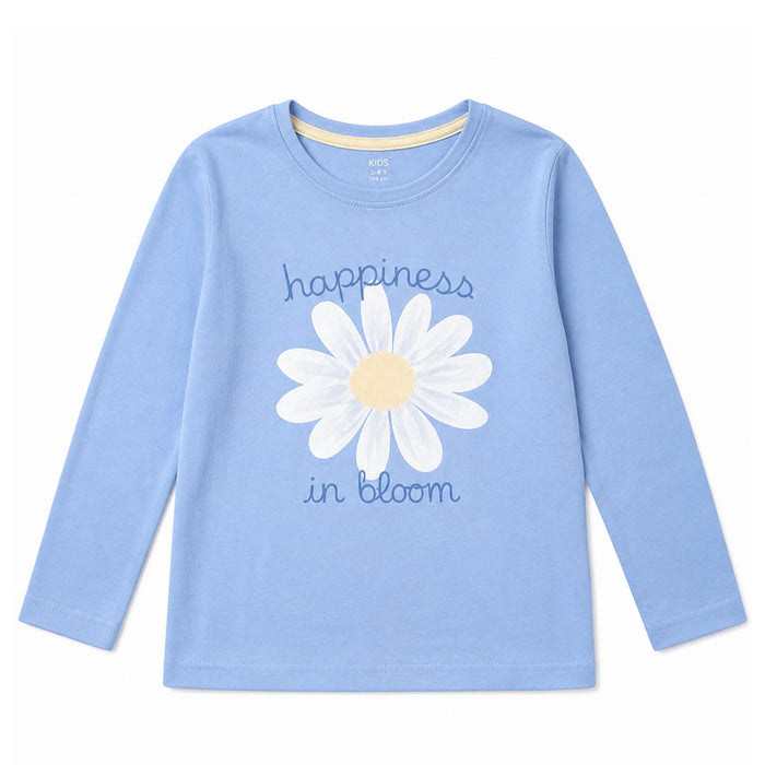 Girl Kids Blue Sun Flower Printed Full Sleeves Shirt