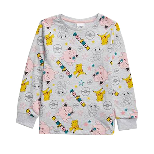 TU Girl Grey Pokemon Character Printed Full Sleeves Shirt