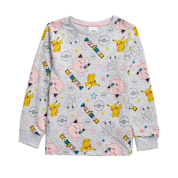 TU Girl Grey Pokemon Character Printed Full Sleeves Shirt