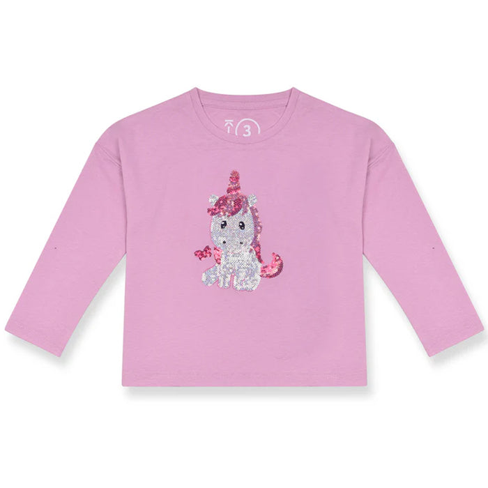 KD Girl Light Pink Unicorn Sequence Full Sleeves Shirt