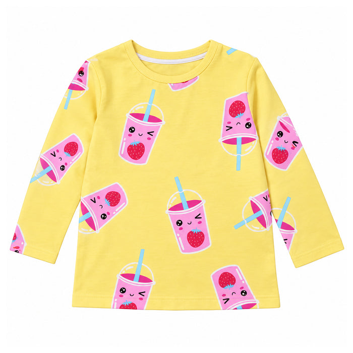 Girl Yellow Strawberry Juice Printed Full Sleeves Shirt