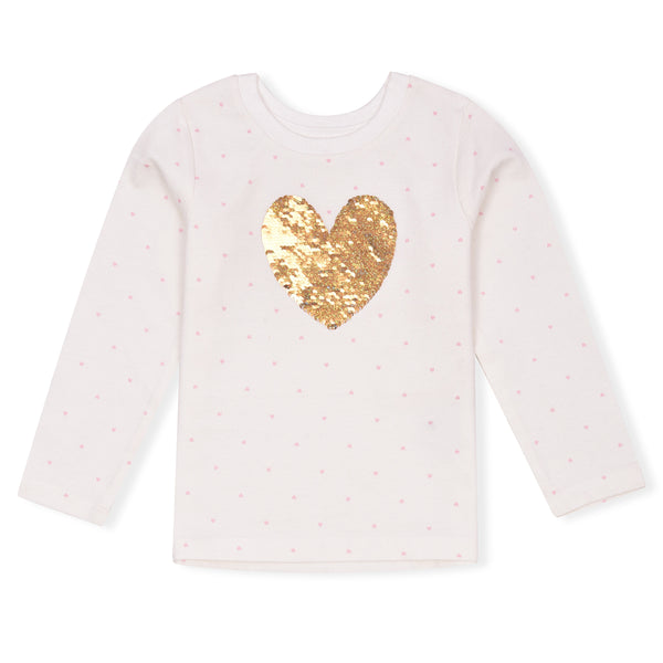 NUT MEG Girl White Heart Sequence Full Sleeves Shirt