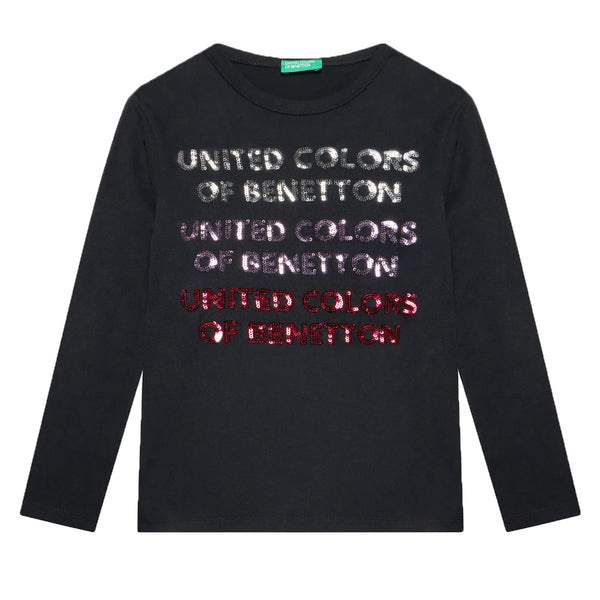 Girl Black United Colors Of Benetton Sequence Full Sleeves Shirt